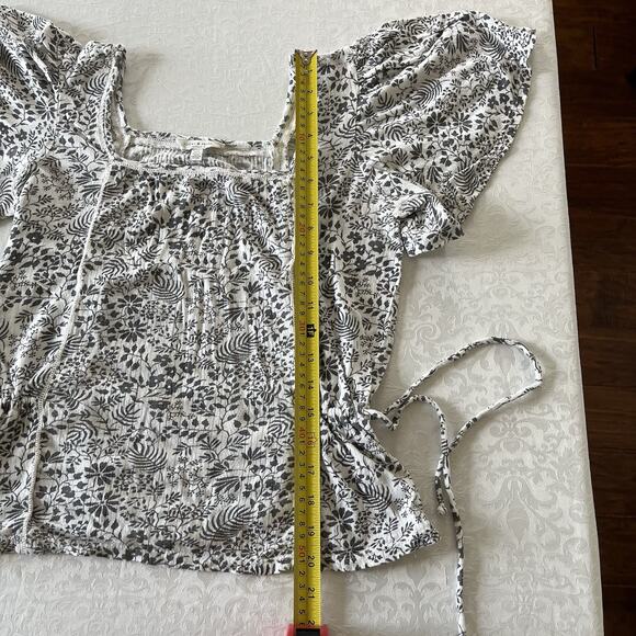 Lucky Brand Women Top Small Blouse Floral Square Neck Puff Sleeve Tie Sides - Picture 5 of 9